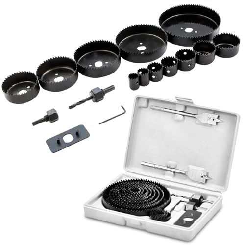 JACMKEON 18 PCS Hole Saw Sets, 19-127mm Carbon Steel HoleSaw Sets,Bi-Metal Hole Saw Equipped with a Hexagonal Wrench and Drill Bit for Wood PVC Board Soft Metal Cutting Plastic 1 JACMKEON 18 PCS Hole Saw Sets, 19-127mm Carbon Steel HoleSaw Sets,Bi-Metal Hole Saw Equipped with a Hexagonal Wrench and Drill Bit for Wood PVC Board Soft Metal Cutting Plastic