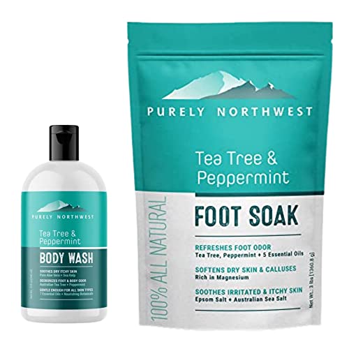 PURELY NORTHWEST Tea Tree Oil & Peppermint Foot Soak with Epsom Salt Bundled with Tea Tree Peppe-for Stubborn Foot Odor, Athletes Foot, Burning & Itching, Damaged Discolored Nails