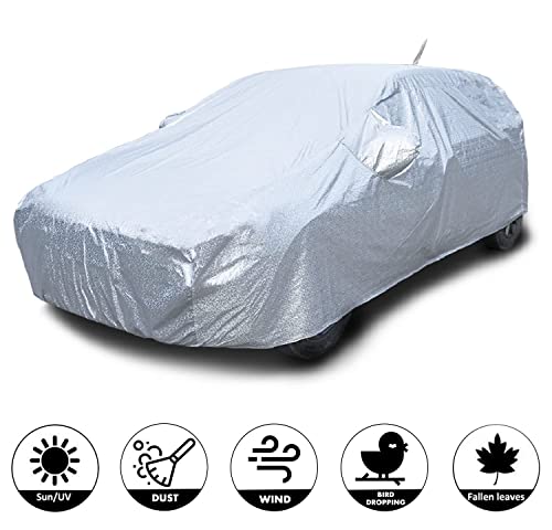 Image of Auto Hub Waterproof Car Cover Compatible with Maruti Baleno with with Mirror Pocket, Soft Cotton Lining, Waterproof Baleno Car Cover- Metallic Silver