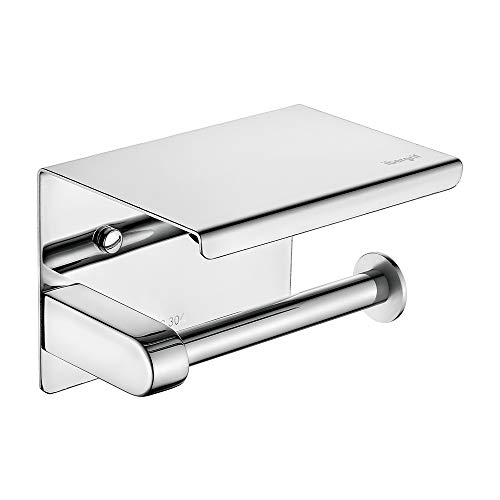 Ibergrif MK34050 - Portarrollos Adhesivo Sin Tapa de Papel Higiénico con el Teléfono Móvil Estante de Almacenamiento, Plata, Acero Inoxidable