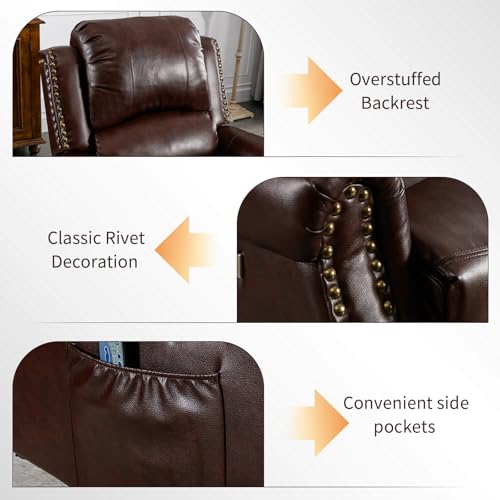 HAOMARKETS Classic Power Recliner Chair with Massage and Heat, Breathable Faux Leather Electric Recliner with USB Port, Overstuffed Reclining Sofa with Rivets for Living Room - Thumbnail 6