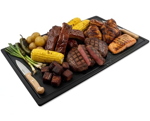 Comparison: Best Cutting Board Material For Meat 7 Thirteen Chefs Extra Large 30 x 18 Inch Grooved Cutting Board - Carving Meat, BBQ, Fish, Meat and Game – 1/2 Inch Thick Black HDPE Plastic, 10 pounds