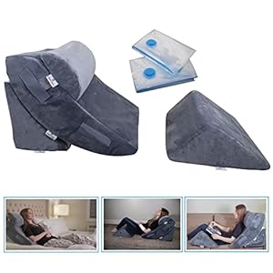 4 Pcs Orthopedic Bed Wedge Pillow Set – Post Surgery, Relaxing, Back & Adjustable Head Support Cushion – Triangle Memory Foam Pillow for Acid Reflux, Sleeping, Reading, Leg Elevation, Snoring (GREY)