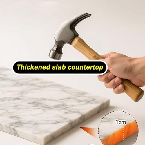 White Kitchen Storage Sideboard, Tall Bakers Rack with Stone Countertop & Adjustable Shelves, Standing Pantry Cabinet for Coffee Bar, 39x62in Space-Saving Design