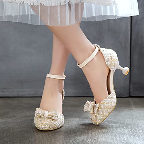 Generic Girl's Classic Mixed Color Bow Decorated with Thin Heeled High Heels Party Wedding Dance Kids Slip on Rubber Shoes4