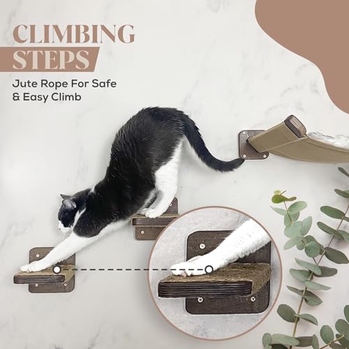 FELINE&ME rede de parede para gatos com almofada de pelúcia e dois degraus - conjunto de prateleiras