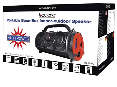 Boytone Bt-18Rg Portable Bluetooth Boombox Speaker, Indoor/Outdoor, 25W, Loud Sound, Deeper Bass, 5" Subwoofer, 3.25 Tweeter, Fm,Usb, Micro Sd, Aux, Microphone, Dc 5V To Usb Charging Connector Cable #TOP6