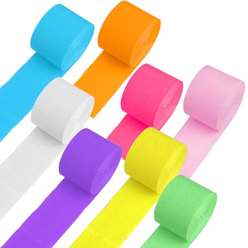 8 Rolls 656ft Crepe Paper Streamers,8 Colors Neon Streamers for Rainbow Party Birthday Decorations Streamers Wedding Ceremony Christmas Halloween Indoor Decoration