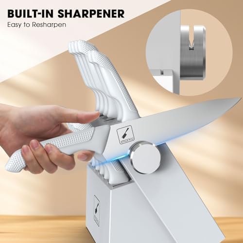 Miniatura 3 de imarku Juego de cuchillos de cocina de 14 piezas con bloque y afilador, acero inoxidable profesional con mango ergonómico antideslizante, apto para