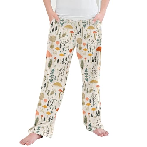 Mushroom Long Pajama Pants Elastic Waist PJ Bottoms with Pockets S A110309