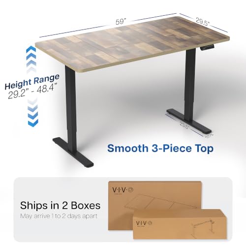 Image of VIVO Reclaimed Wood 60 x 30 in Standing Desk, DESK-KIT-1B6P-30 | Electric, Holds 220 lbs, Sit Stand, Height Adjustable, Extra Deep Table Top, Memory Presets, 1B Series, Black Frame