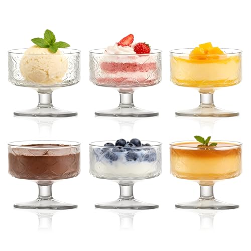Ensemble de 6 Coupes à Glace Transparentes en Verre de 180 ML, déales pour Desserts, Lavables au Lave-Vaisselle ﻿