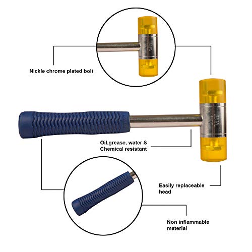 Image of TATA AGRICO Professional Soft Face Hammer Hanbon with Comfortable Grip Non-Slip Fiberglass Handle Soft Face Hammer for Tiles and Other Work Black rubber head (25mm /870gm)