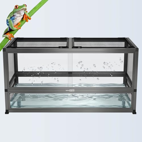 Image of 36x18x18 Glass Reptile Terrarium, 50 Gallon Aluminum Frame Reptile Enclosure with Waterproof Base, Sliding Doors, Screen Top & Stackable Design for Snakes Geckos Lizards