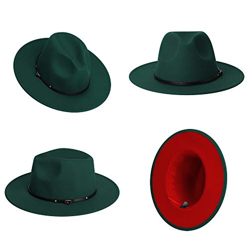 Image of Wide Brim Fedora Hats for Women Mens Felt Fedora Hats With Belt Buckle