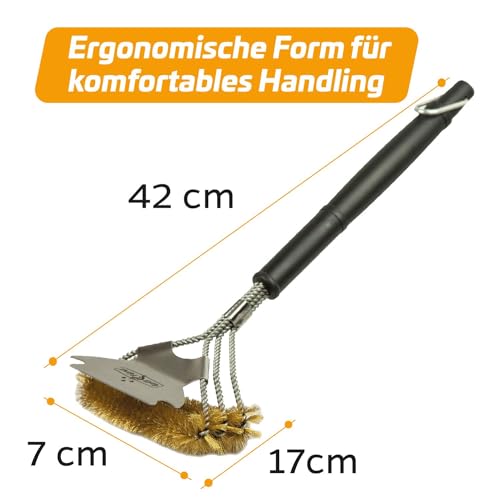 2X Grillfürst Premium Grillbürste mit Messing Borsten, 45 cm - Grill Reinigungsbürste für Grillrost, Grillrost Bürste mit breitem 3-Fach Bürstenkopf und Schaber 2