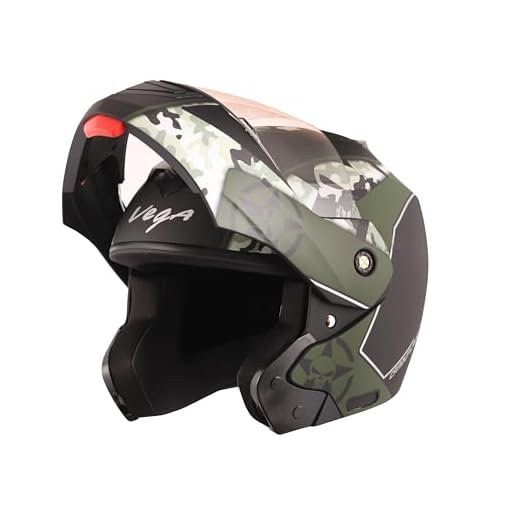 Vega Crux DX Full Face Helmet (Camouflage Dull Black and Battle Green, M)