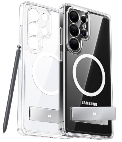 Maledan Full Camera Protection for Samsung Galaxy S25 Ultra Case with Built-in Phone Stand, Magnetic Shockproof Slim Case for Galaxy S25 Ultra 6.9", Kickstand S25 Case Fit for Magsafe, Crystal Clear - image 1