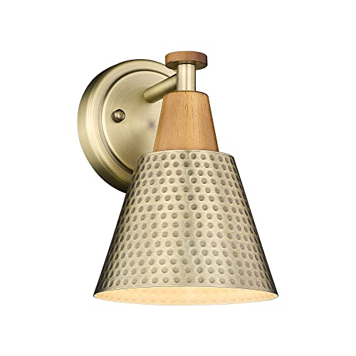 Femila 1-Light Vintage Wall Sconces, Antique Brass Industrial Sconces Wall Lighting, Single Bathroom Vanity Light Fixtures Wall Mount Lamp, Hammered Metal Shade,4Fg59B Bg #TOP24