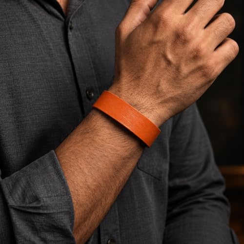 Image of THE MEN THING BLAZEFIT STRAP - 18mm Genuine Leather Bracelet with Stainless Steel Stud Button Closure for Men & Boys (6.6 /7.1 /7.6 inch)