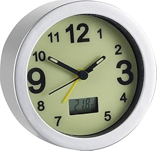 WENKO Glow-in-the-Dark Alarm Clock with Digital Temperature Display, Plastic (ABS), 9.5 x 9.5 x 3.8 cm, Grey