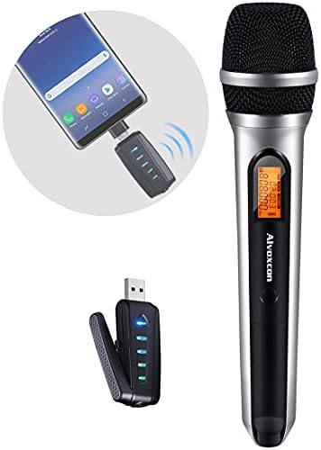 USB Wireless Microphone, Alvoxcon UHF Unidirectional mic for Smartphone, PC Computer, Laptop, PA, Podcasting, Vlogging, YouTube, Vocal Recording, Gaming, Singing Practice (System with USB Receiver)