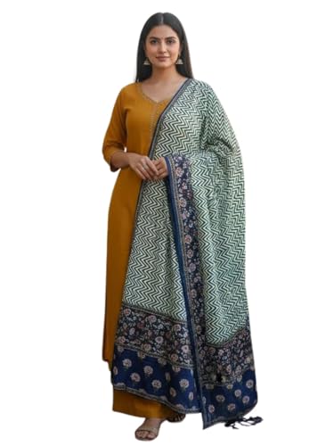 Image of Saanjh Premium Printed Cotton Dupatta with Floral Border|Woven Dupatta /Chunni,Width 1 Meter, Length 2.5 Meter