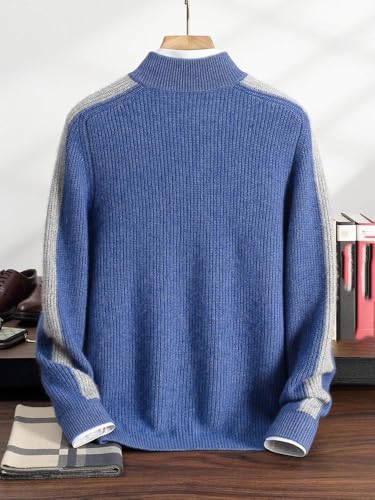Men's Cashmere Sweater Half High Neck Zipper Knitted Pullover Casual Long Sleeved Top3