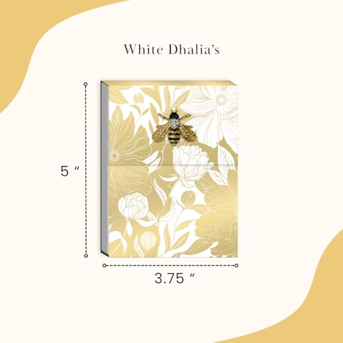 Image of Punch Studio Flip-Top Notepad For Daily Notes or Notes on-the-go, with Magnetic Closure, Brooch Embellishment, Gold-Foil Accents & 75 Illustrated Sheets, 5 inch x 3.75 inch - White Dahlias (50440)