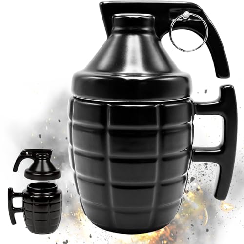 ASEOK Tasse drôle Grenade Tasse Petit Déjeuner pour Cappuccino, Café et Thé en Céramique 300ml Tasse en Forme de Grenade avec Couvercle Idée Cadeau Originale et Amusante (Noir)