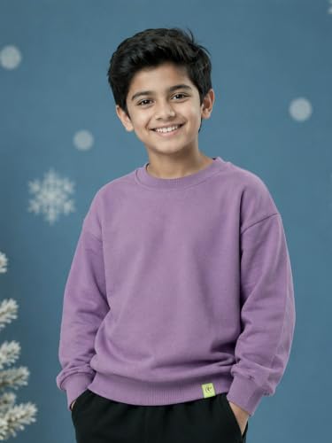 Image of KiddoPanti Boys Solid Round Neck Full Sleeve Fleece Sweatshirt | 60% Cotton 40% Polyester | Soft Warm Winter Pullover | Ribbed Cuffs & Hem | Casual Winter Sweatshirt for Kids