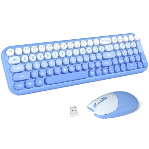 MOFII Wireless Keyboard and Mouse Combo, Full Size 2.4G Retro Round Computer Keyboard and Mouse Set, Plug and Play, for Windows, Computer, Desktop, PC, Notebook - (Blue Gradient)