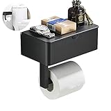 Swetup Toilettenpapierhalter, 2 in 1 Klorollenhalter mit Feuchttücherbox, Edelstahl Klopapierhalter, Wandhalterung WC Papier Halterung, Toilettenpapierrollenhalter für Küche und Badzimmer, Schwarz