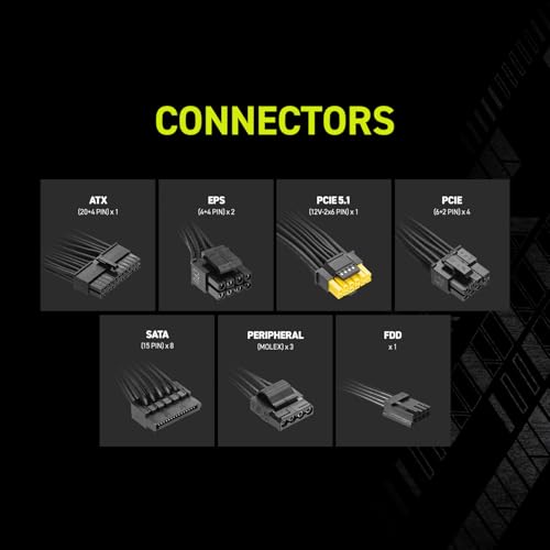 MSI MAG A1000GLS PCIE5 - Alimentatore da gioco compatto completamente modulare, 1000 W, 80+ oro, ATX 3.1 e PCIe 5.1 Ready, cavo nativo bicolore 12V-2x6, a basso rumore, cavo guaina in rilievo, 10 anni - Alimentatore - Immagine 9