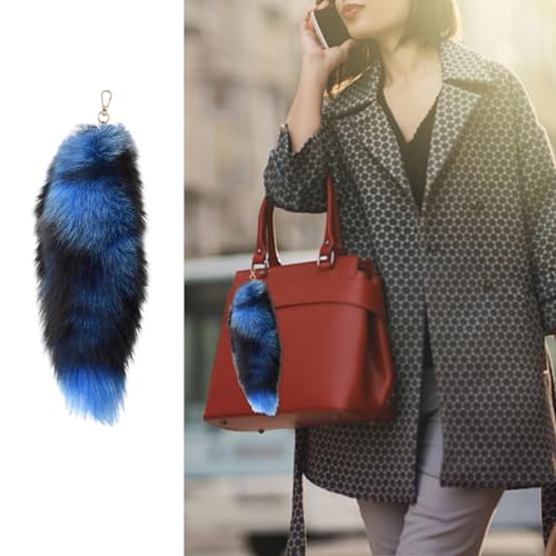 5PCS Faux Fur Fox Tail Keychain Pendant, 16IN Fluffy Charm for Bags, Cars & Cosplay Decor4