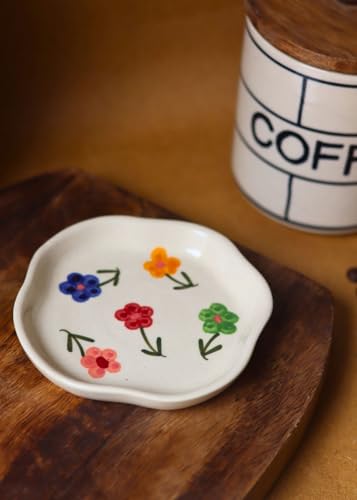 Image of WEAVING HOMES Floral Blossom Handmade Dessert Plate, Size: 11 cm Microwave & Dishwahsher Safe (Set of 1)