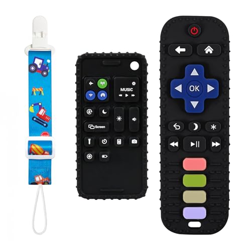 Image of Kpblis Baby Teether Toys, 2 Pcs Remote Control Shape Teething Toys and Phone Shaped Teether for Baby, Silicone Teethers for Babies 6-12 Months, Early Educational Sensory Toy - Black,Black