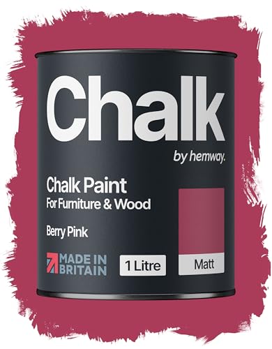Hemway Chalk Paint Berry Pink Furniture Paint 1L, Matt Finish Shabby Chic, Chalk Furniture & Walls, Quick Dry & 1 Coat
