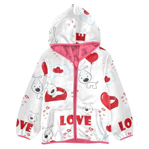 OTVEE Valentine Dogs Love Hearts Kids Hoodie Jacket Fall Spring Full Zip Warm Outwear Coat