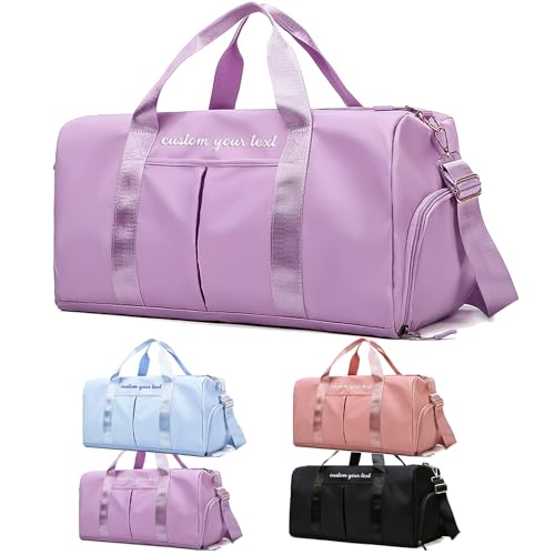 Personalized Duffle Bag Embroidered Name Custom Dry Wet Separated Sport Gym Bags with Pockets & Shoe Customized Weekender Overnight Waterproof Travel Bags Gift