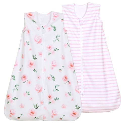 Image of david's kids Micro Fleece Baby Sleep Sack 0-6 Months, Soft Warm Baby Wearable Blankets with 2-Way Zipper, 2 Pack Comfy Sleeping Bags for Infant Newborn Girls Neutral, Small Size, Floral Flowers