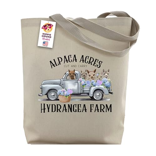 Alpaca Tote Bag - Vintage Truck with Hydrangeas Alpaca Tote - Alpaca Gifts - Llama Tote Bag, Llama Gift - Alpaca Vintage Truck Tote - Handmade Totes - Reusable Shopping Bag - Mother's Day Alpaca - Shoulder Bag