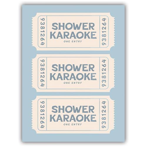 Trendy Blue Posters Funny Shower Karaoke Ticket Wall Art Decor Retro Preppy Coastal Beachy Canvas Prints Coquette Cream Singing Sign for College Dorm Teen Girl Bathroom Aesthetic 12x16inch Unframed