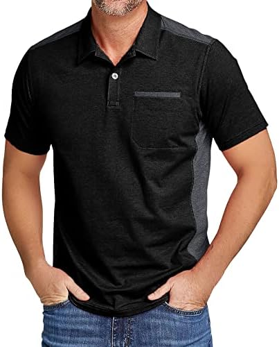 SWISSWELL Tennis Shirts for Mens Polo Shirts Short Sleeve with Pocket Moisture Wicking T-Shirts (Black,L)