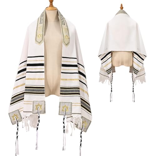 Black gold white striped men's prayer shawl from Israeli design…2