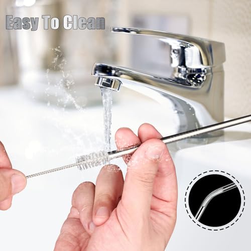 Image of Reusable Metal Straw 10 PCS Stainless Steel Straws for Travel Home | Portable Drinking Straws with 2 Cleaning Brushes, Storage Case, Ideal for Kitchen & Outdoor