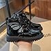 Girls Sparkly Sequin Ankle Boots Cute Butterfly Lace Up Side Zipper Combat Boot Fashion Leather Booties Black