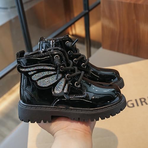 Girls Glitter Ankle Boots Fashion Lace Up Combat Boot Side Zipper Comfortable Low Heel Boots with Butterfly Wings3