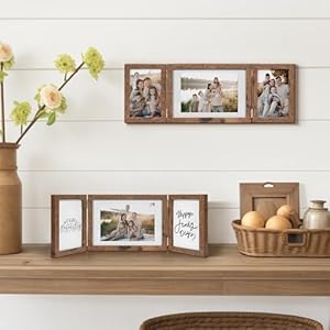 Sonefreiy 3 picture frame 5×7 and 4×6 photo collage frame for wall rustic hinged folding multi picture frames tabletop brown wooden frame gifts for mom grandma family friends  urban country home decor