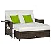 Outsunny Sofá de Ratán de 2 Plazas con Mesitas y Reposapiés de Almacenaje Tumbona de Jardín con Respaldo Inclinable y Cojines Gruesos Desenfundables 130x72x96 cm Marrón y Beige